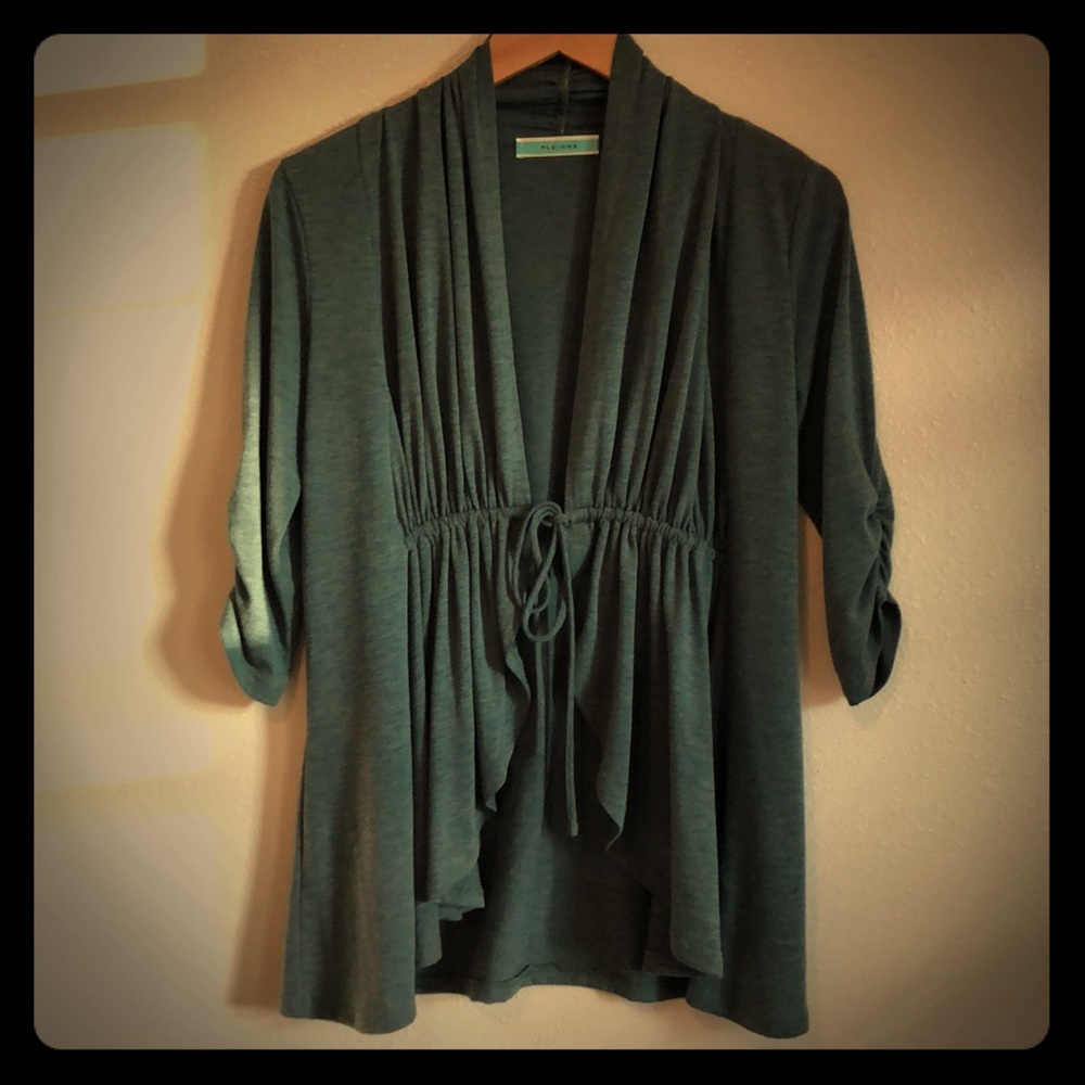 Pleione heathered teal open front sweater
